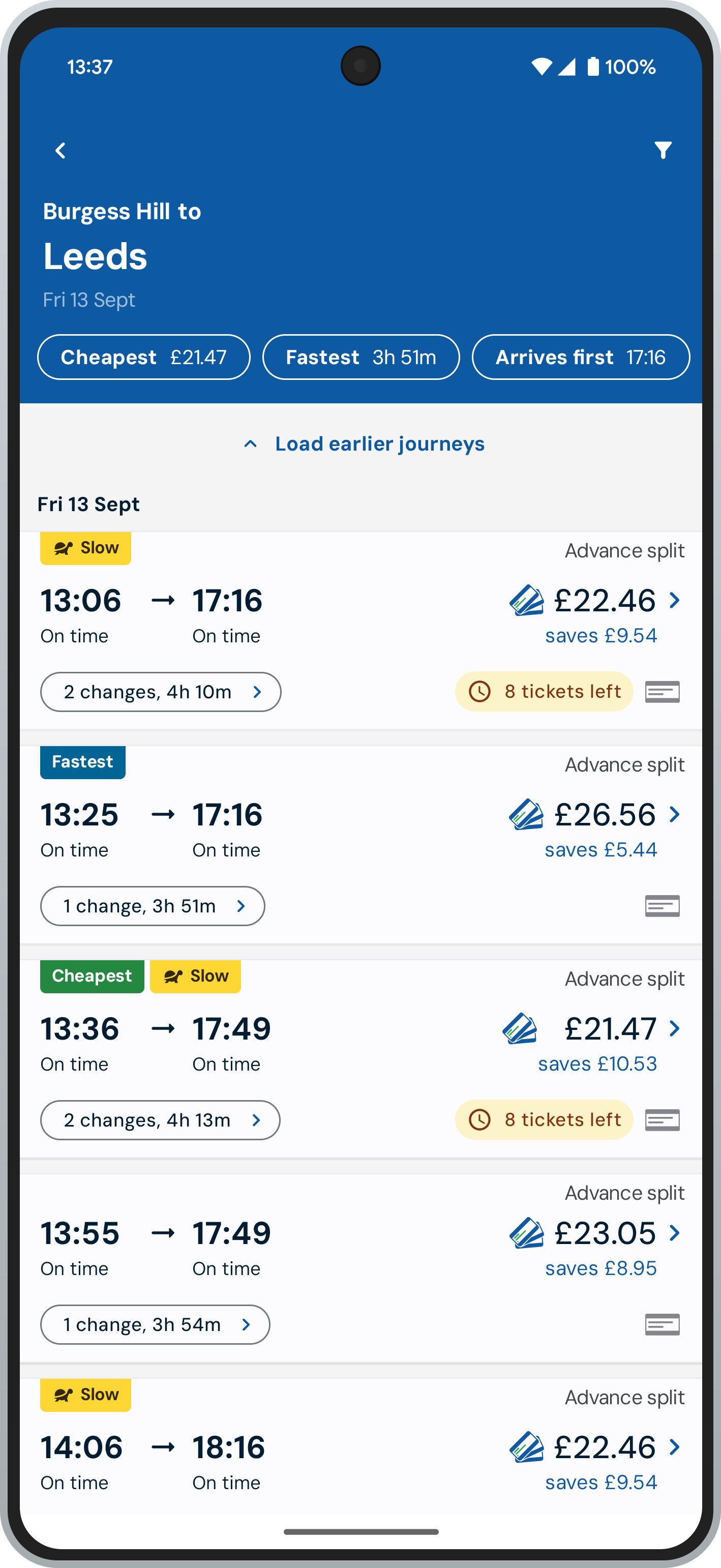 TrainSplit app on a phone